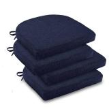 downluxe Indoor Chair Cushions for Dining Chairs, Soft and Comfortable Textured Memory Foam Kitchen Chair Pads with Ties and Non-Slip Backing, 16" x 16" x 2", Navy, 4 Pack