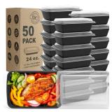 WGCC Meal Prep Containers, 50 Pack Extra-thick Food Storage Containers with Lids, Disposable & Reusable Plastic Bento Lunch Box, BPA Free, Stackable, Microwave/Dishwasher/Freezer Safe (24 oz)