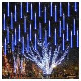 Joomer Christmas Lights Outdoor, 11.8 inch 10 Tubes 240 LED Meteor Shower Lights, LED Snow Falling Icicle Cascading Lights with Timer Waterproof and Connectable for Christmas Decoration (Blue)