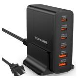 TOPADRE USB C Charger Block 80W, 6 Port Fast Charging Station Powered USB C Hub PD Charger for iPhone 15/14/13 Pro Max, iPad Pro/Air/Mini, Galaxy S24/S23, MacBook Pro/Air, Google Pixel, Black