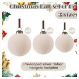 Foilswirl 18 Pcs Christmas Velvet Christmas Balls Bulk Flocked Xmas Tree Ball Ornaments Plastic Velvet Christmas Ornaments Xmas Tree Hanging Decoration 2.36 Inch, 2.76 Inch, 3.15 Inch(Cream White)