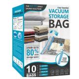 10 Pack Vacuum Storage Bags, Space Saver Bags (2 Jumbo/2 Large/3 Medium/3 Small) Compression Storage Bags for Comforters and Blankets, Vacuum Sealer Bags for Clothes Storage, Hand Pump Included