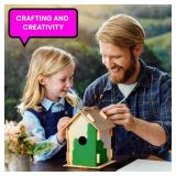 Neliblu 12 Wooden Birdhouses Kit, DIY Birdhouses for Kids and Adults, Painting Kit Party Favor with Color Paint, Brushes, Stickers, and Twine, Easy Assembly Wood Craft Sets in 3 Unique Shapes