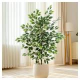 Yepdin Artificial Ficus Tree - 4 FT Tall Silk Fake Tree with Pot - Lifelike Foliage & Branches for Indoor/Outdoor Decor