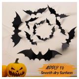 Halloween Decorations Bats Wall Decor,72Pcs Reusable PVC 3D Black Scary Bat Wall Stickers for Creepy Home Bathroom Decor Halloween Party DIY Wall Decal Indoor Halloween Decor