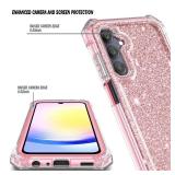 WDHD Designed for Samsung Galaxy A35 5G Case, Slim Stylish [16FT Military Grade Drop Tested] Full-Body Protective Shockproof Rugged Bumper Case with [Built-in Screen Protector] Glitter Rose Gold