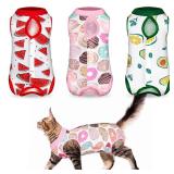 3 Pieces Cat Recovery Suit Kitten Recovery Suit E-Collar Alternative for Cats and Dogs Abdominal Skin Anti Licking Pajama Suit (Watermelon Pattern, Small)