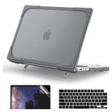 TWOLSKOO for MacBook Pro 16 Case 2024 2023 2021 M3 A2991 M2 A2780 M1 A2485 Pro Max Chip, Heavy Duty Rugged Shockproof Hard Shell Dual Layer Protective Cover with Fold Kickstand, Grey