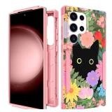 Plakill for Samsung Galaxy S22 Ultra Case Heavy Duty Protective Cat Flower Designer Drop Tested Cute Cases for Men Women Girls Shockproof Protection Rugged Bumper Phone Cover for S22 Ultra 6.8"