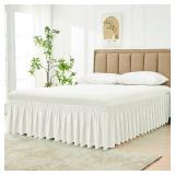 Biscaynebay Wrap Around Bed Skirts for Queen Beds with Short Drop of 12", Ivory Adjustable Elastic Dust Ruffles Easy Fit Wrinkle Resistant Silky Luxurious Fabric Machine Washable