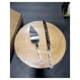 Cake Stand Rotating 12Inch Wood Cake Stand with Knife and Server Set Rustic Cake Stands for Wedding/Cake Decorating/Party/Baby Showers/Reception/Decor