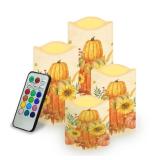 Hechitok Sunflower Pumpkin Flame Lighted Pumpkins Fall Decor Flameless Candles Realistic Pillar Candle for Thanksgiving Decorations with Timer and Remote