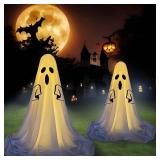 2 Packs Halloween Decorations Outdoor, Adjustable Scary Standing Ghosts Decor with 2 Light Modes, Adjustable Height 18.9" to 81.5" Halloween Ghost Decorations for Indoor, Front Yard, Porch, Home Party