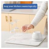 Plentio Stone Drying Mat for Kitchen Counter, Water-Absorbent Diatomaceous Dish Drying Mats, Multi-Purpose for Cups Dishes Bottles, Ivory-Marble, 15.7"L x 11.8"W