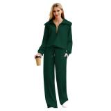 XIEERDUO Winter Lounge Sets For Women Loose Fit Pants Oversized Sweatshirt Deep Green XL