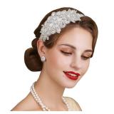 SWEETV Rhinestone Flapper Headband-Elastic 1920s Headpiece, Great Gatsby Hair Accessories for Women