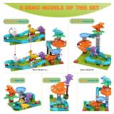 Dinosaur Marble Run Building Blocks: STEM Marble Maze Game Marble Run for Kids Ages 3-5 4-8 Ultimate Dinosaur Toy Set with Track Launcher Gravity Hammer,Compatible with Major Brands