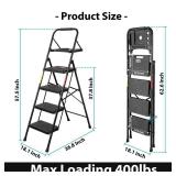 BONTEC 4-Step Ladder, Folding Step Stool with Tool Platform, Wide Anti-Slip Pedals, Max Load Capacity 400lbs Sturdy Steel Ladder, Lightweight Portable Ladder, Tall Step Ladder for House Use, Black