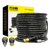 POHIR Pressure Washer Hose 50 ft with 3/8 Inch Quick Connect, Kink Resistant High Tensile Wire Braided,with 2 pcs M22 14mm Adapter Set, 4200 PSI Power Washer Hose