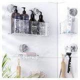 KATIKADDY Suction Cup Shower Caddy 4-Pack Set, New Home Decor Essentials, Large&Small Shower Organizer Shelf, Soap Dish&Hook, Rustproof Sturdy Accessories Storage, For Apartment Wall Bathroom Dorm RV