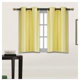 Fancy Linen 2 Panel Faux Silk Blackout Curtain Set Solid Yellow with Grommet Top Room Darkening Short Tier Drapes for Kitchen, Bathroom or Any Small Window New