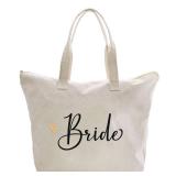 CARAKNOTS Bride Bag Bride Gifts for Wedding Bridal Shower Engagement Anniversary Bachelorette Gifts for Bride Canvas Tote Bag with zipper and Pocket