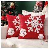 MIULEE Pack of 2 Christmas Decorative Snowflake Throw Pillow Covers Canvas Embroidery Cushion Cases Holiday Decor Soft Pillowcases for Couch Sofa Bedroom Carï¼Red, 18x18inï¼