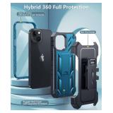 FNTCASE for iPhone 15 Phone Case: Military Grade Shockproof Full Protective Rugged Cell Phone Cover with Kickstand & Belt-Clip Holster, Heavy Duty Drop Proof Hard iPhone 15 Cases 5G - 6.1 Inch Blue