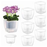 6-Pack Clear Self Watering Planters for Indoor Plants 7" Large African Violet Plant Pots Plastic Wick Flower Pots with Water Injection Hole, Orchid Plant Pot Set, Clay Pebbles Included, Clear