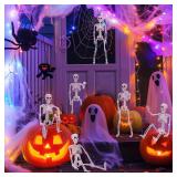 6 Packs Halloween Skeleton Decor, 16" Posable Skeleton Small Plastic Skeletons Figure, Hanging Halloween Indoor Outdoor Skeleton Decorations Halloween Desk Office Decor