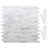 STICKGOO Peel and Stick Backsplash, PVC Wall Tiles Stick on Backsplash for Kitchen(10 Sheets, White Marble with Metal Silver)