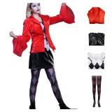 BIUTEY 2024 Movie Gaga Style Costume Harleys Cosplay Red Uniform Jacket Top Black Leather Skirt Set For Adult Halloween (L, Red)