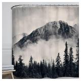 Riyidecor Extra Wide Misty Mountain Clawfoot Tub Shower Curtain 108Wx72H Inch 19 Pack Foggy Tree Metal Hooks Foggy Smokey Scenery Home Decor Tree Outdoor Photo Decor Fabric RY-WHRV