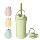 BOTTLE BOTTLE Insulated Coffee Tumblers with Dual-use Lid and Straw Double Walled Iced Travel Coffee Mug for Woman and Man 12oz Stainless Steel Tumbler with Handleï¼avocado greenï¼