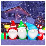 MICOCAH 6FT Long Christmas Inflatables Outdoor Decorations, Inflatable 3 Gnomes with Gifts and Candy Cane Cute Christmas Blow up Yard Decor Built-in LEDs Lighted for Holiday Xmas Party Lawn Garden