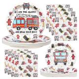 Fire truck Birthday Party Decorations Firetruck Party Napkins and Plates Watercolor Firetruck Birthday Party Favors Fireman Party Supplies