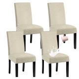 BOGUANG Waterproof Dining Chair Cover,Spandex Fabric Fit Stretch Chair Slipcover,Removable Washable Jacquard Parsons Chair Covers (Beige,Set of 4)