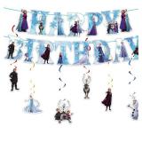 Frozen Birthday Party Supplies, Happy Birthday Banner Hanging Swirl Decorations, Frozen Birthday Party Decorations, for Boys Girls Theme Party Decoration Indoor Outdoor, Blue