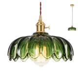 XZHGCEE Glass Pendant Light Vintage Light Fixtures, Glass Pendant Lights Kitchen Island, Gold Pendant Light, Modern Chandelier Pendant Shade Green Light Fixture for Bedroom Hotel Dining Room