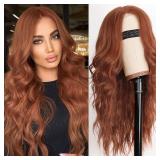 AISI HAIR Auburn Wigs for Women, Long Wavy Lace Hairline Wig, Middle Part Synthetic Heat Resistant Wig for Daily Party