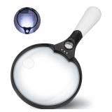 Large Magnifying Glass with Light, 5.5inch Handheld Illuminated Lighted Magnifier with 3 LED Lights for Seniors Reading, Inspection Coins, Jewelry, Exploring (Black)