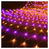 WATERGLIDE Outdoor Halloween Net Lights, 12FT x 5FT 360 LED Fairy String Light with 8 Lighting Modes, Connectable Light Safe Adaptor for Garden Tree Bushes Holiday Party Decorations, Orange & Purple