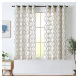 jinchan Linen Blend Curtains Beige Farmhouse Curtains 63 Inches Long Blue Embroidered Leaf Curtains for Living Room Ogee Geometry Drapes Light Filtering Grommet Country Curtain 2 Panels Blue on Flax