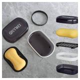 QIUYMEI Travel Soap Box,soap Bar Holder Dish Container Case with Soap Bag & Silicone Band,Strong Sealing Leak Proof Portable,Best for Bathroom/Camping/Gym/Business Trip (Black)