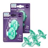 Philips Avent Soothie 0-3 Months Orthodontic Baby Pacifiers, 100% Silicone Pacifiers, One Piece, BPA-Free, Green, 4 Pack, Model SCF190/41