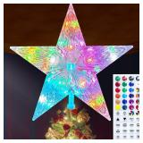 Christmas Tree Topper Star 9.0" LED Lighted Star Tree Top w/Remote Control, 128 Light Modes, Color Changing, Dimmable, Timer, USB Plug in, Wire 16.4Ft Treetop for Xmas Holiday Party Gift Decorations