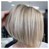 TISHINING Layered Short Blonde Bob Wigs for White Women Chin Length Ash Blonde Side Part Pixie Bob Wig Straight Hair Synthetic Natural Looking Daily Party Wig Inverted Bob Wig