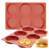 JOERSH 2-PK Silicone Egg Molds 4 Inch Jumbo Muffin Top Baking Pans, Non-Stick Large Disc Round Silicone Molds for Hamburger Bun, Corn Bread, Pie, Tart, Shortcake, Breakfast Egg Sandwich