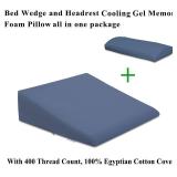 InteVision Extra Large Bed Wedge Pillow (33 x 30.5 x 7.5 inch) and Headrest Pillow in One Package - Help Relief from Acid Reflux, Post Surgery, Snoring - Egyptian Cotton Cover - 2 inch Memory Foam Top