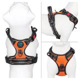 PHOEPET No Pull Dog Harness Medium Reflective Front Clip Vest with Handle,Adjustable 2 Metal Rings 3 Buckles,[Easy to Put on & Take Off](M, Orange)